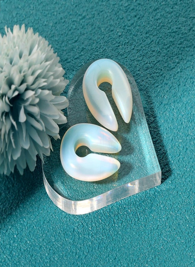 Qmcandy 2pcs Natural Stone Ear Weights Opalite Keyhole Ear Hanger Plugs Piercing Jewelry Gauge 2g - Image 2